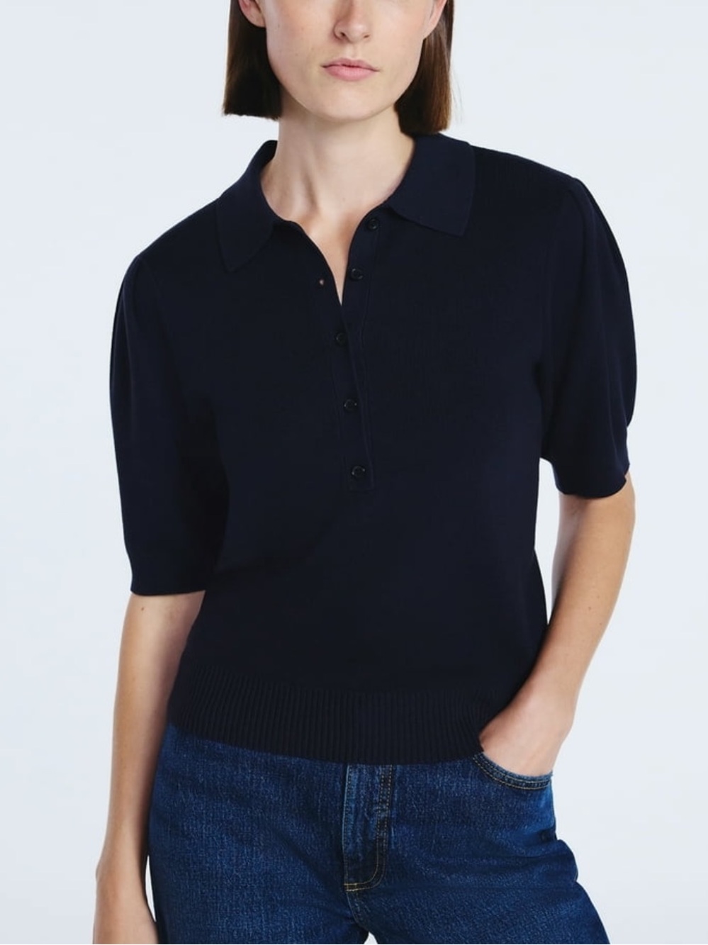 ⁠Free Assembly Women's Collared Sweater Tee with Puff Sleeves size XXL NWT